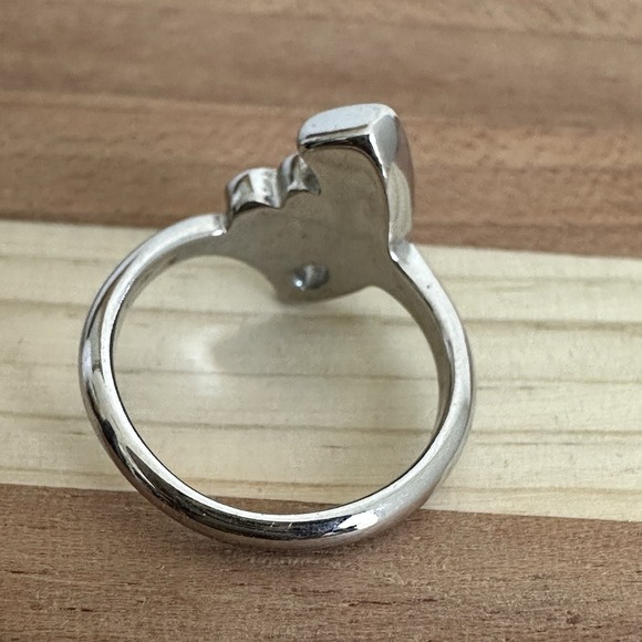 Vintage Southwestern Style Heart Ring Size 5 Turquoise Coral Inlay Silver Tone - Picture 4 of 8